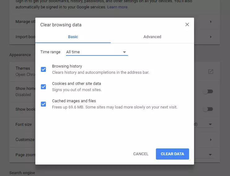 Image: Chrome: Clear browsing data