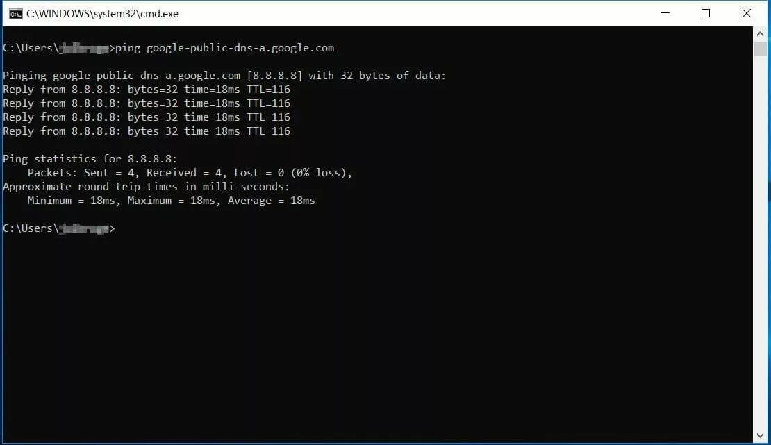 Image: Ping statistics in the Windows terminal