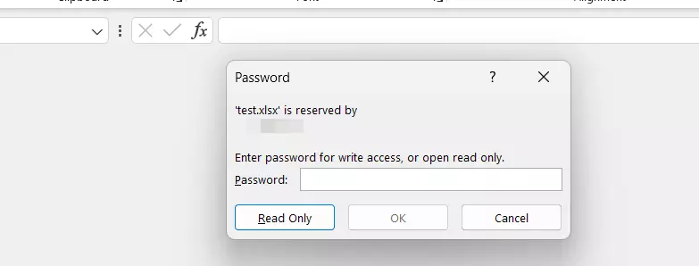 Read-only Excel file, password prompt Image: Read-only Excel file, password prompt