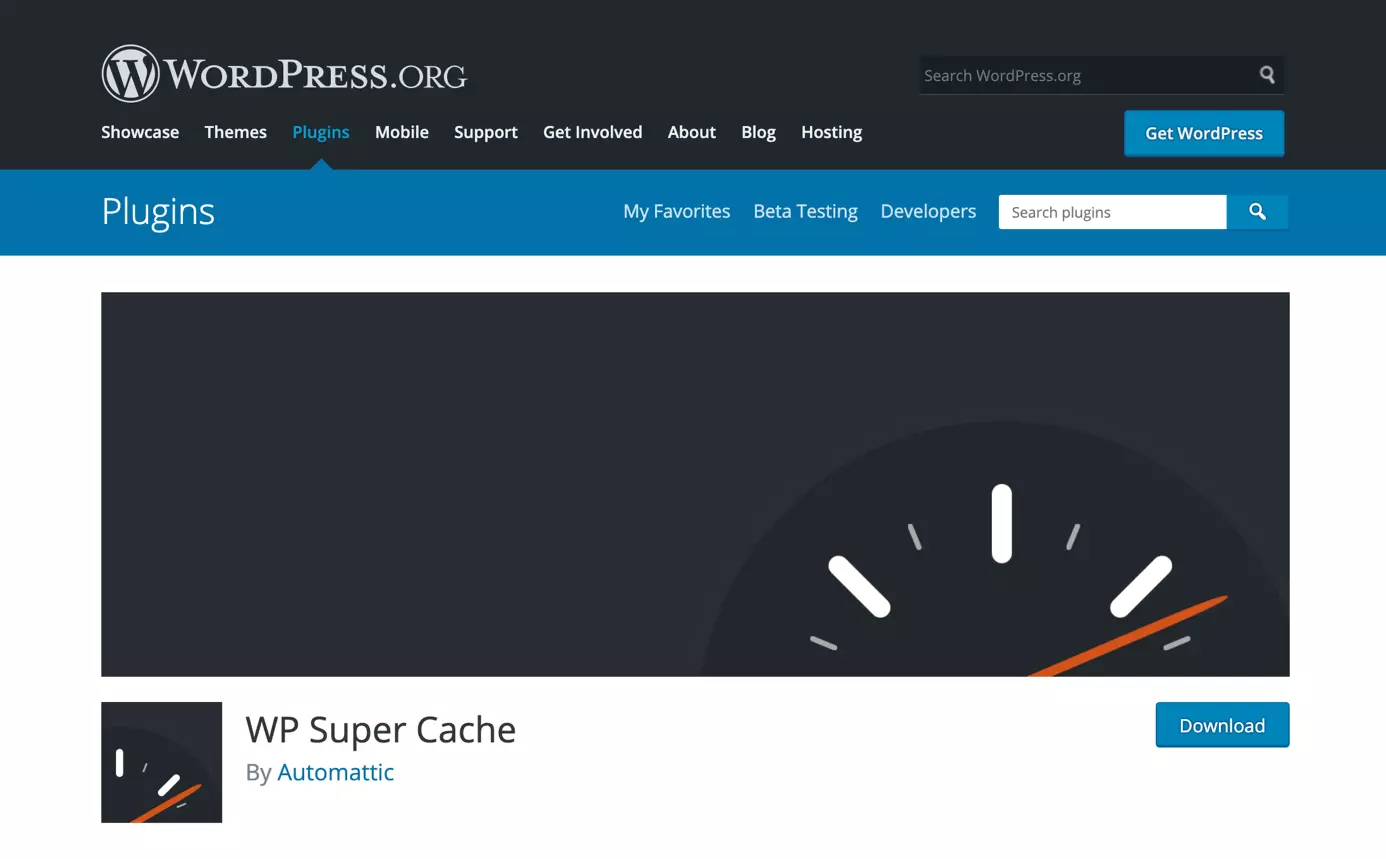 Image: The WordPress caching plug-in WP Super Cache on WordPress.org