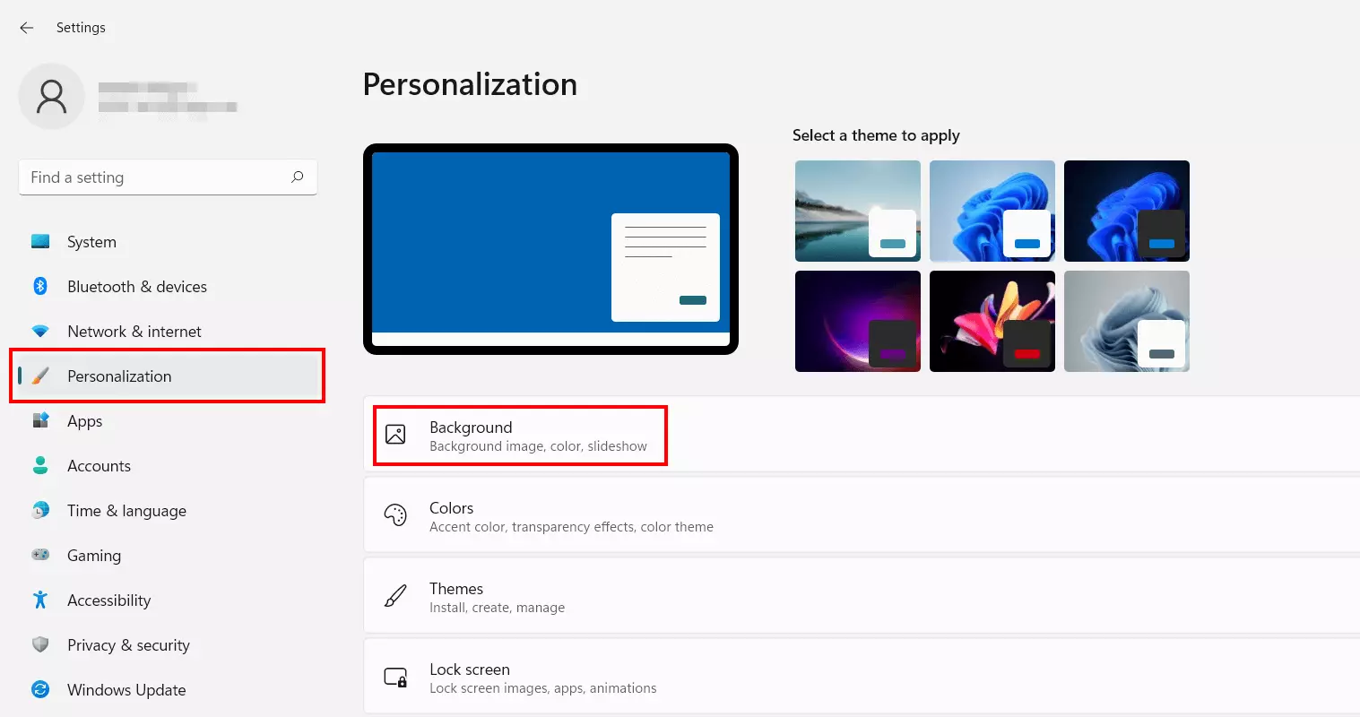 Image: Windows 11 menu “Personalization”