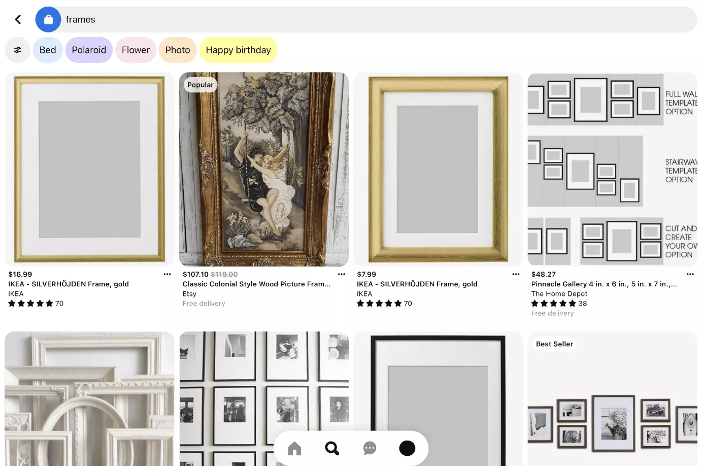 Image: iPad screenshot of a Pinterest search for frames