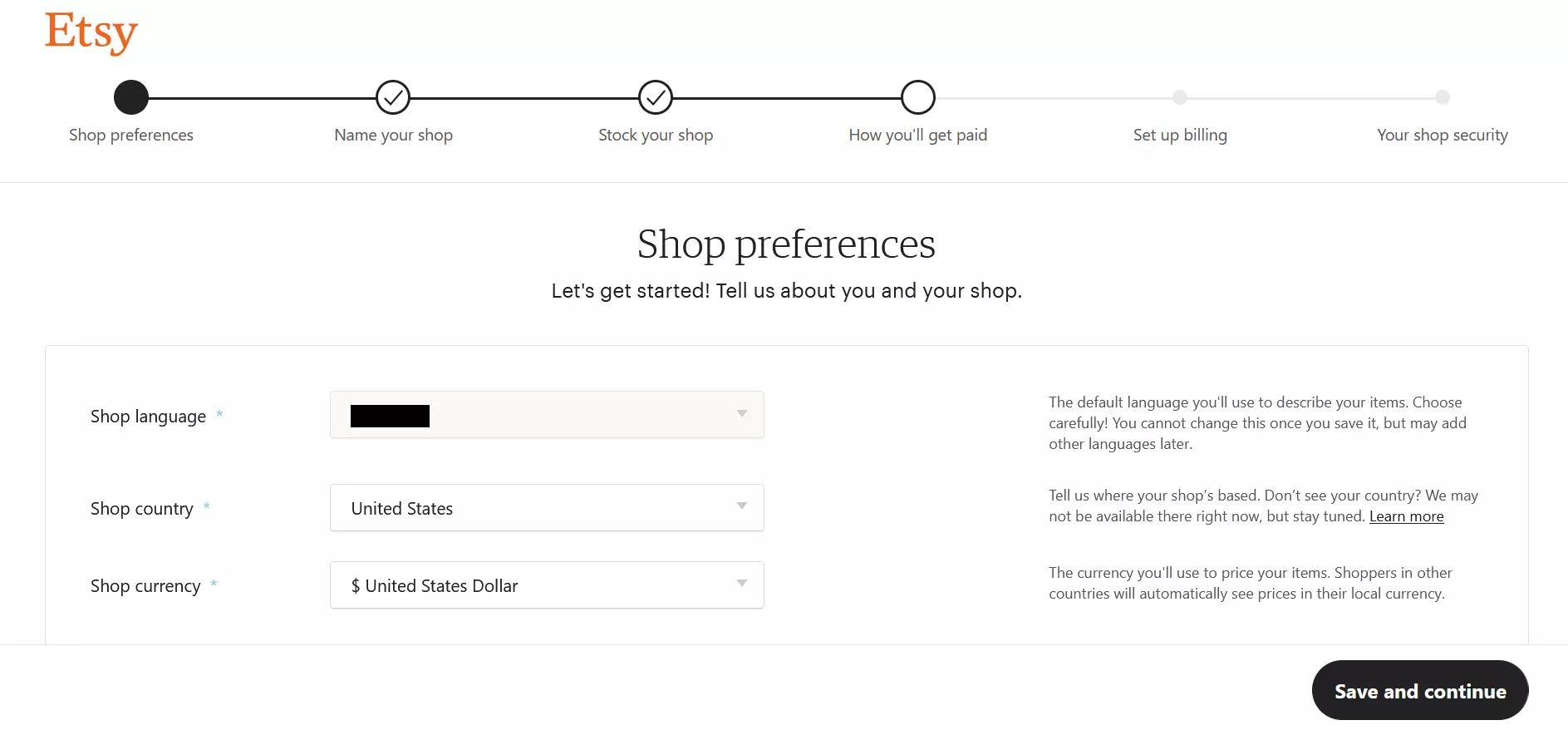 Screenshot of basic store settings of an Etsy store Image: Screenshot of basic store settings of an Etsy store