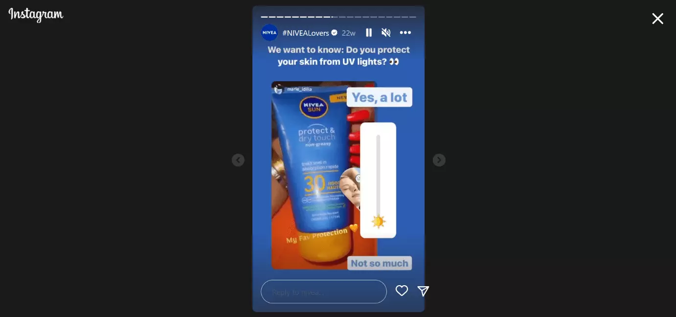 Image: Screenshot of an Instagram post from Nivea with a slider sticker