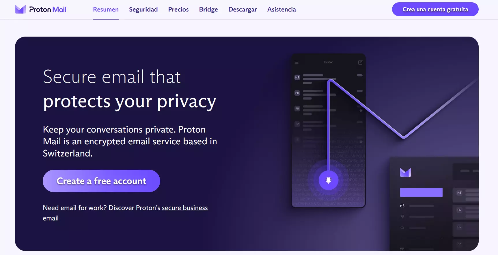 Captura de pantalla de la página web de ProtonMail Imagen: Captura de pantalla de la página web de ProtonMail