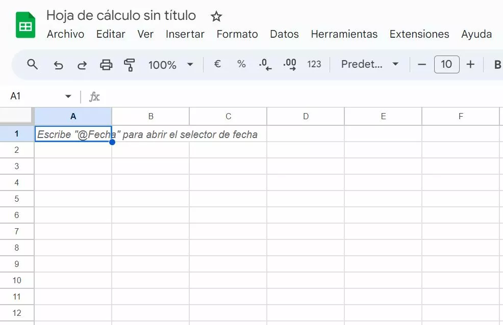 Captura de pantalla de una tabla de Google vacía Imagen: Captura de pantalla de una tabla de Google vacía