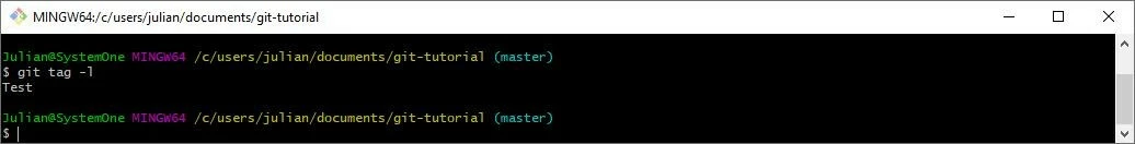 Tutorial Git: lista de tags existentes no repositório Imagem: Tutorial Git: lista de tags existentes no repositório