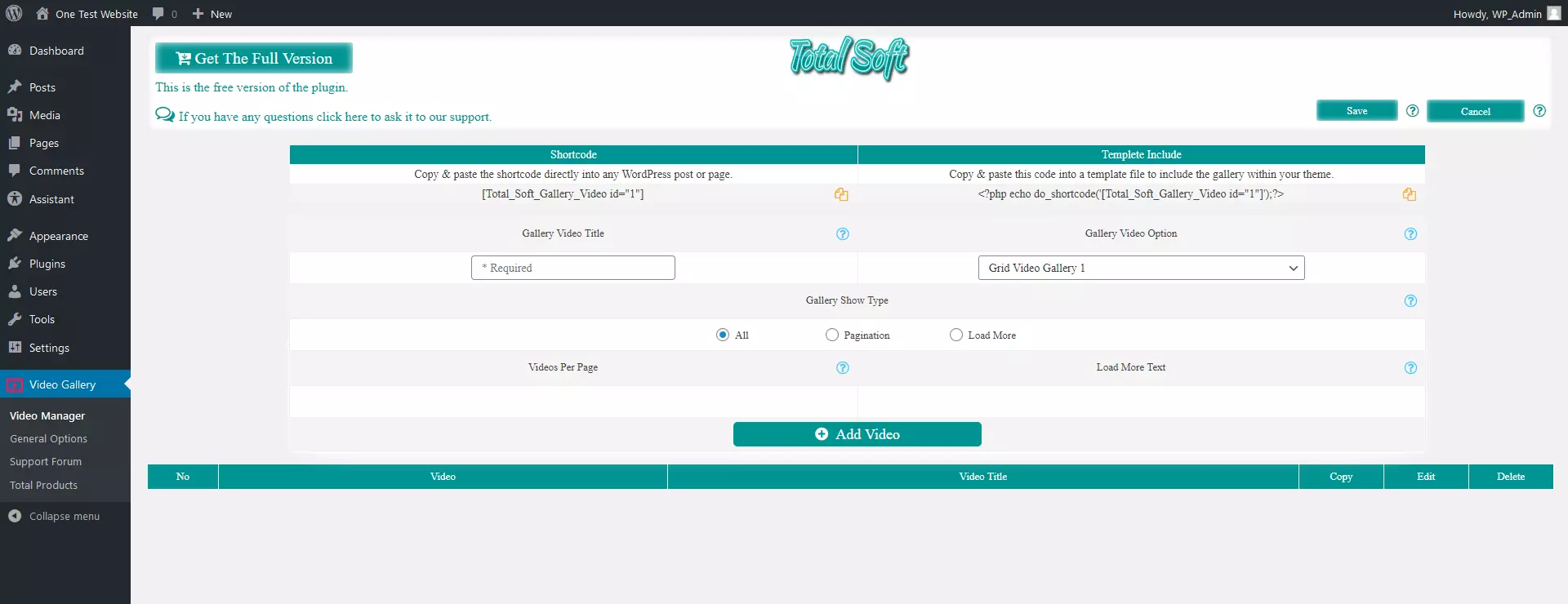 Plugin Video Gallery no back-end do WordPress Imagem: Plugin Video Gallery no back-end do WordPress