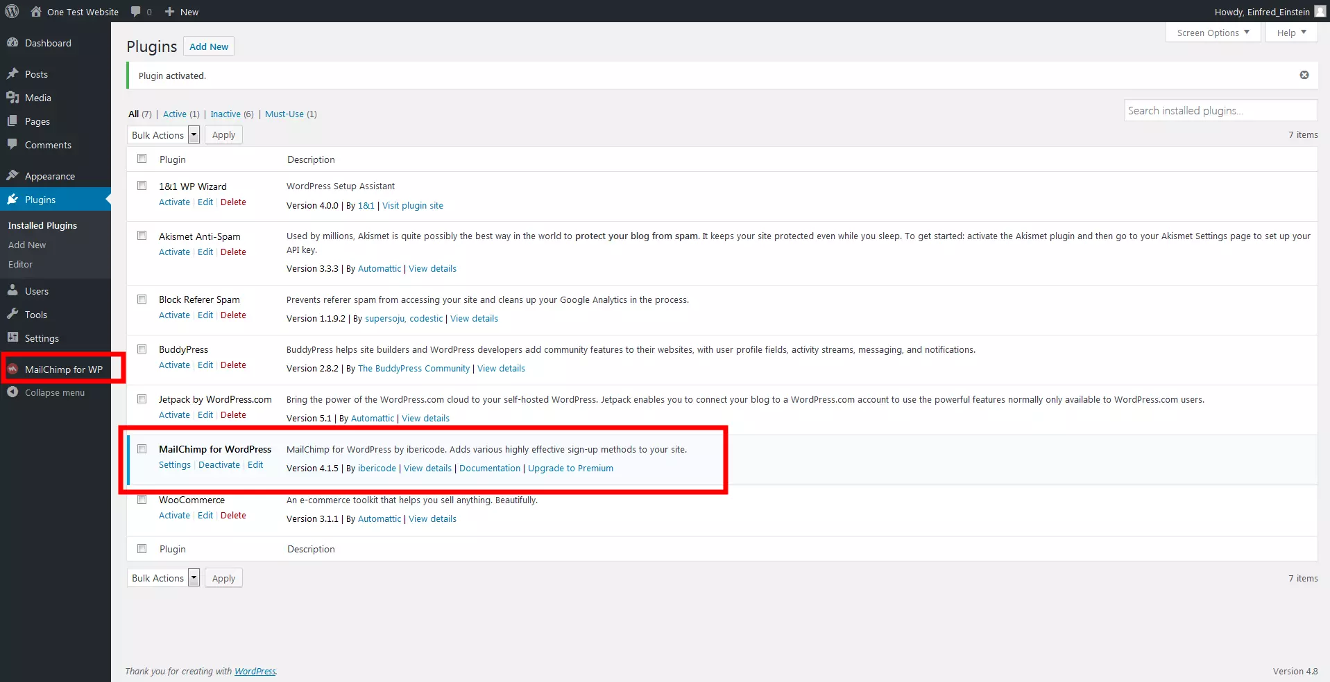 Lista de plugins instalados no WordPress Imagem: Lista de plugins instalados no WordPress