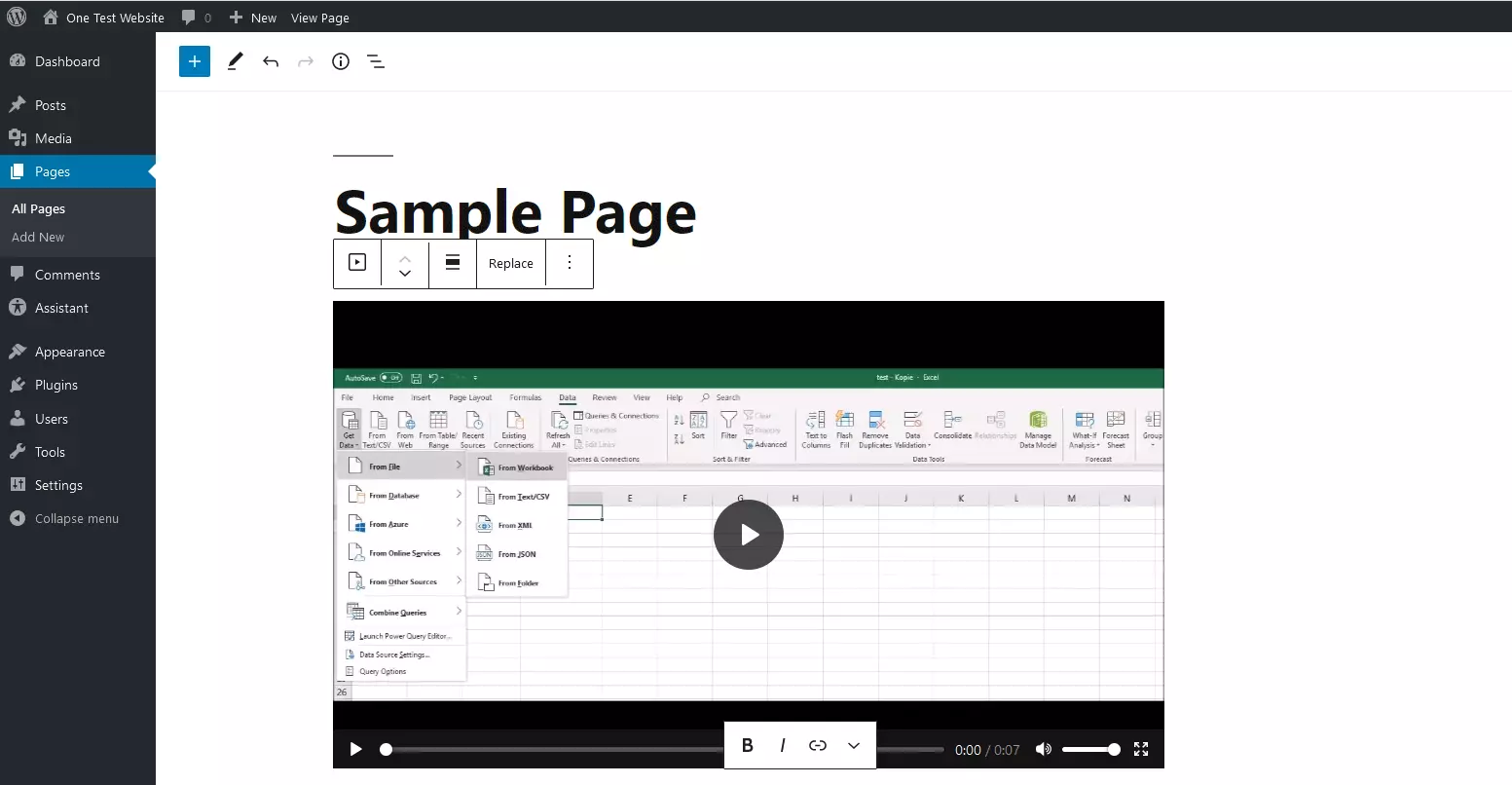 Exemplo de página WordPress com vídeo incorporado Imagem: Exemplo de página WordPress com vídeo incorporado
