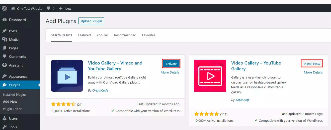 Botões para instalar e ativar plugins WordPress Imagem: Botões para instalar e ativar plugins WordPress